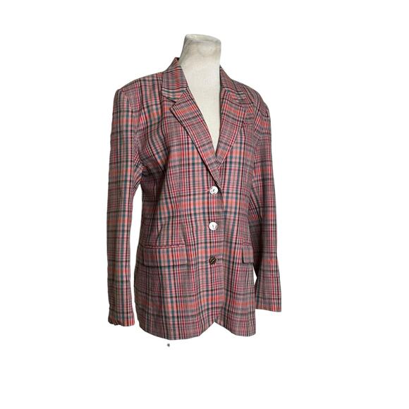 GAP 80's pink three buttons pink plaid vintage blazer size Large - Picture 4 of 9